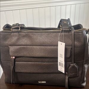 Rosetti Pebbled Stacy Satchel in Pewter • NWT • Large Metallic Shoulder Bag